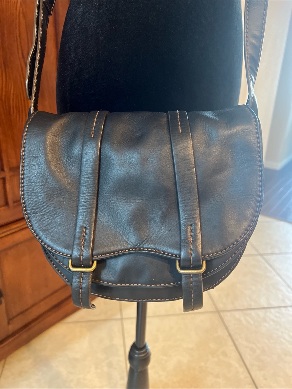 Black Leather Saddle Bag Crossbody Purse Women Shoulder Messenger Satchel Boho